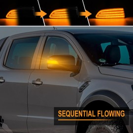 StylinPro - Luz LED secuencial para espejo lateral compatible con Ford Ranger Lariat 2019-2023 2012-2019 T6 Raptor Wildtrak 2015-2019 Everest U375 UA, luz intermitente de espejo, lente ahumada