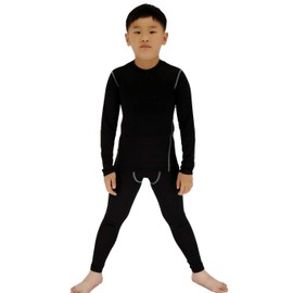 Youth Boys Compression Baseball Shirts & Pants Long Sleeve Athletic Shirts Football Pants Hockey Sports Leggings Set Black