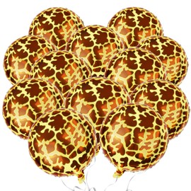12 Pcs 18 inch Giraffe Print Aluminum Foil Balloons Jungle Animal Patterns Round Aluminium Foil Balloons Wildlife Print Balloons for Zoo Themed Jungle Safari Themed Birthday Decorations(Giraffe Print)