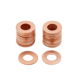 X AUTOHAUX 30pcs M7 x 14mm x 1mm Copper Flat Washer Sealing Ring for Screw Bolt