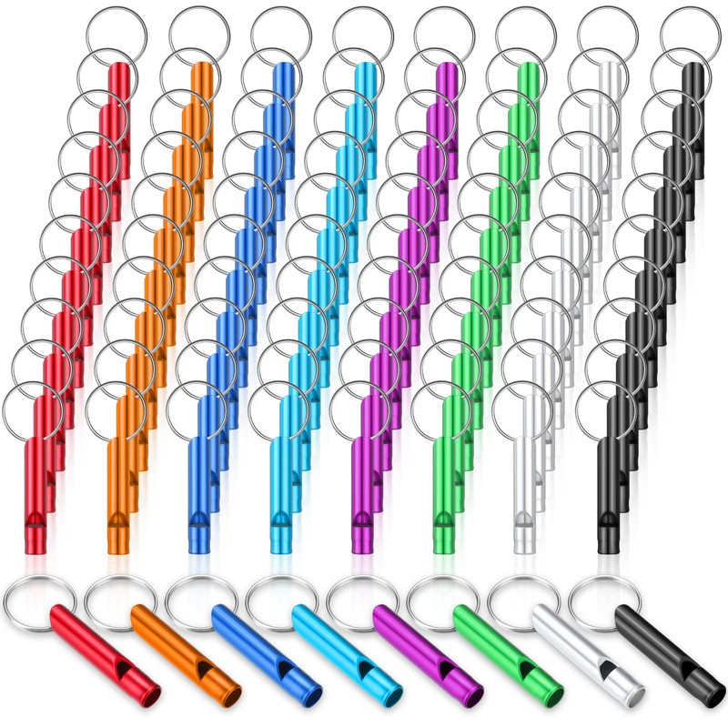 Hollowfly 200 Pcs Emergency Whistles with Keychains Aluminum Extra Loud