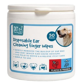 Pet Guru Dog Disposable Ear Cleaning Finger Wipes for Puppies & Dogs, Removes Wax and Dirt, Soothes Itchy Ears Wipes, 50 Pack (50)