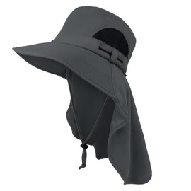 Phaiy Sun Hats for Men Women with Neck Flap, UPF 50+ Wide Brim Bucket Hat Boonie Hat, Breathable Foldable Waterproof Fishing Hiking Safari Hat with UV Protection Dark Grey