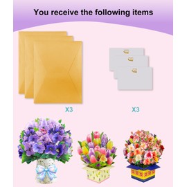 Magic Ants Pop Up Flower Bouquet Card Set – 3D Tulips, Violets & Carnations – Includes Blank Note Cards & Envelopes – for Mother's Day, Women's Birthdays, Get Well, Thank You, Sympathy