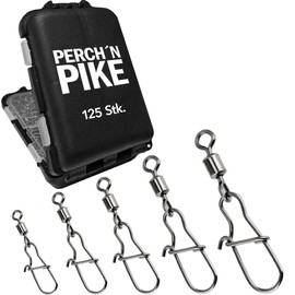 Fishing Swivel Set Including Box, Duo-Lock Snap, 8 - 28 kg, Fishing Swivel Set, 125 Swivel Set for Spin Fishing, Fishing Swivel with Carabiner for Trout, Bass, Zander and Pike (5 x 25 125 Duo-Lock