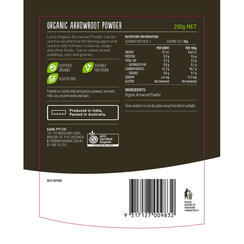 Lotus Organic Arrowroot Powder 250 g, 250 g