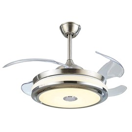 FINE MAKER 36'' Ceiling Fan Light LED Integration 3-Color Changeable and 3-Speed Running Adjustment Remote Control Smart Bluetooth Music Player Invisible ABS Blade Chandelier Fan