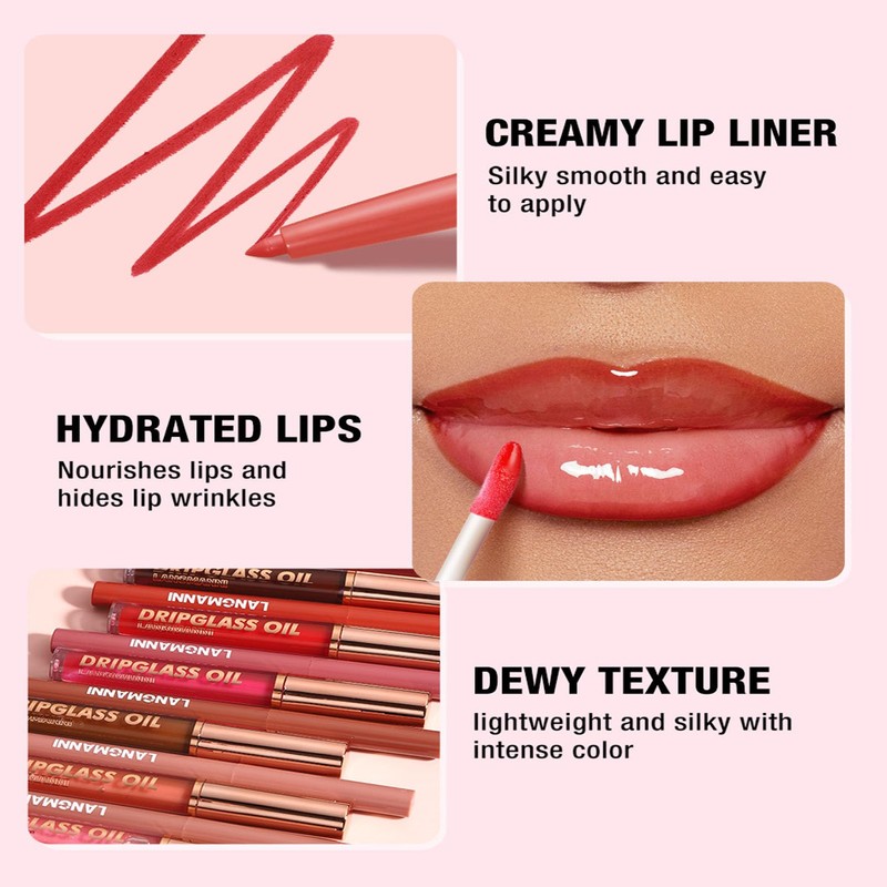 Lippenstift mit Lipliner Dauerhafter Lipgloss,Lang Anhaltender Abziehbarer Lippenstift Plump Lip