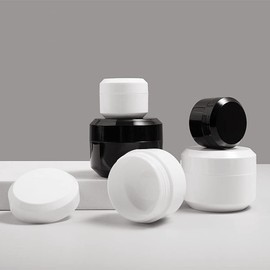 Black Round Plastic Jars Set of 4, Empty Lotion Travel Accessories with Lid - Small 30g/1oz Containers for Cosmetic & Face Cream