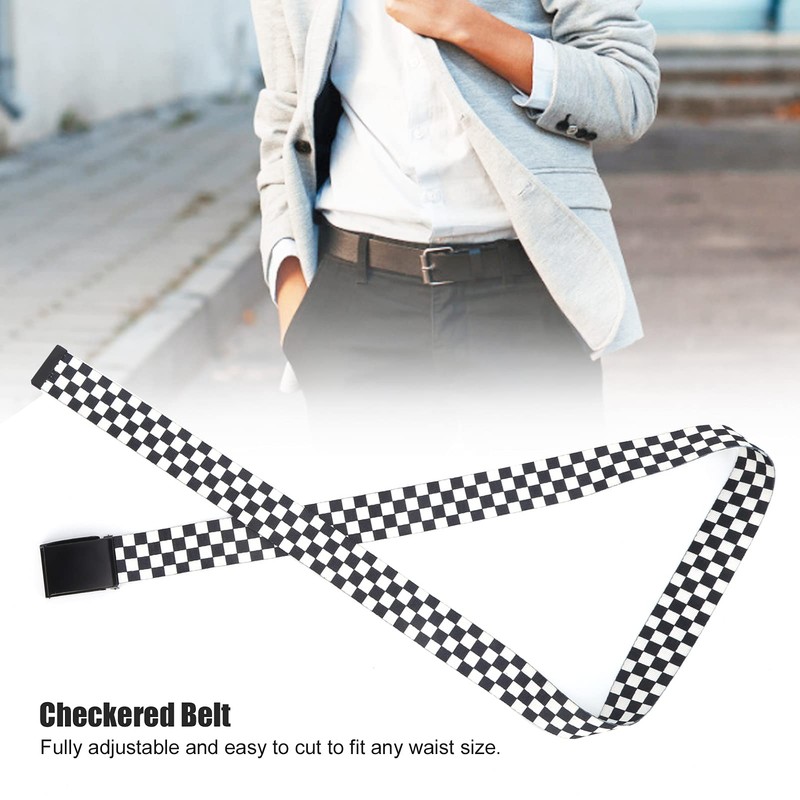 KooingTech Buckless Belt, Checkered Belt, 110cm Adjustable Bicolour Black and