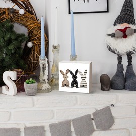 Lacama Rustic Easter Wood Box Sign Desk Decor, Farmhouse Bunny Rabbit Decor, Easter Spring Gifts for Family Friend, Wooden Block Box Sign Decoration For Home Office Shelf Table Decor 5 x 5 Inch