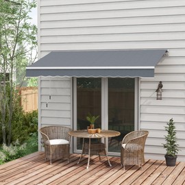 Outsunny 10' x 8' Retractable Awning, Patio Awnings, Sunshade Shelter w/Manual Crank Handle, UV & Water-Resistant Fabric and Aluminum Frame for Deck, Balcony, Yard, Dark Gray