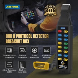 AUTOOL OBD2 Breakout Box OBDII Protocol Detector Car 16-Pin CAN Power/Ground Detector