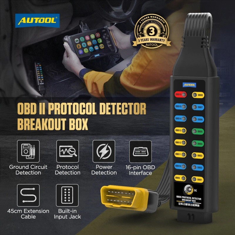 AUTOOL OBD2 Breakout Box OBDII Protocol Detector Car 16-Pin CAN