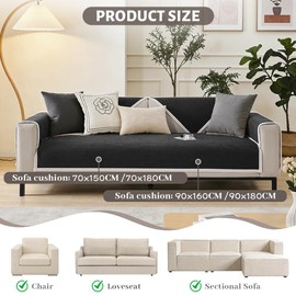 AMFUN Corduroy Sofa Covers, Soft &Washable, Non-Slip Sofa Slipcovers, Pet Couch Covers, Sofa Cushion Coversor for Living Room Furniture Protection(Black, 70x180cm)
