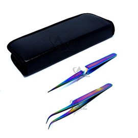 SET OF 2 Stainless Steel Multi Titanium Rainbow Color Jeweler Style Tweezers #N1 + #7 Fine Point (A2Z)