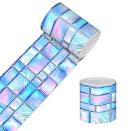 HOMETITUTE Wallpaper Border Peel and Stick Decorative Wall Trim Self Adhesive Mosaic Accent Strip for Bathroom Kitchen Laundry Room Vanity Area Mirror Frame Sink Edge 4x196 Inch Blue Purple Design