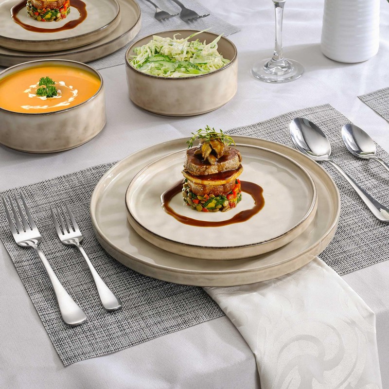 LIANYU Dinnerware Set for 4, 12 Piece Plates and Bowls