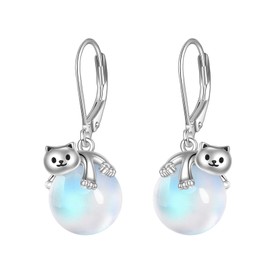 Moonstone Earrings for Women Girls Cat/Koala/Fox/Panda/Unau 925 Sterling Silver Teardrop Animal Earrings Cute Animal Jewellery Gift for Women Mother Daughter, Sterling Silver, Moonstone