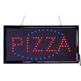 FixtureDisplays "Pizza" Animated Blue Steady Red LED Sign with Hanging Chain 19X10X1" Store