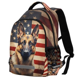ALAZA Usa Flag German Shepherd Dog Kids School Backpack Laptop Bookbag with Reflective Strip 17in