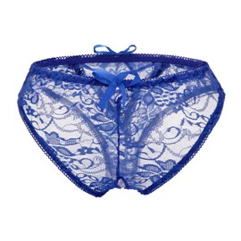 Confonze - Bragas sexy de entrepierna, encaje floral, medianoche, con tiras cruzadas, para mujer, Azul, X-Large