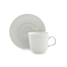 Johnson Brothers Ironstone Athena White Ribbed Coffee Cup and Saucer Set