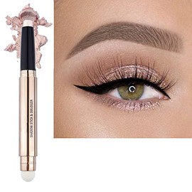 2 in 1 eyeshadow stick and Sponge Makeup Brush, Smooth Cream Shimmer Shadow Pencil Long Lasting Waterproof Eye Shadow Highlighter Stick Makeup , Hypoa