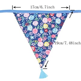 G2PLUS 10.8Ft Cotton Triangle Bunting Banner – 12pcs Multicolor Floral Fabric Pennant Flag with Tassels, Double Side Triangle Banner Garland for Weddings, Birthdays, Garden & Baby Showers