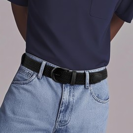 Mile High Life | Braided Stretch Elastic Belts | Pin Oval Solid Black Belt Buckle | PU Loop End Tip Men/Women/Junior Belt