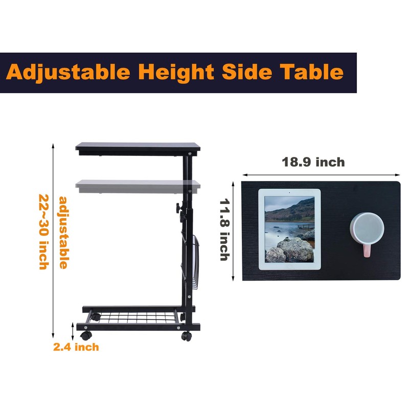 AIZ Overbed Table, Height Adjustable Sofa Side Slide Under Table,