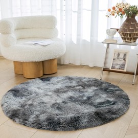 OMERAI Living Room Rug Round Tie Dye Rug Large Anti Slip Rug Fluffy Rugs Faux Fur Rug for Bedroom Kids Rooms Decor Plush Shaggy Area Rugs (Dark Grey,120cm Round)