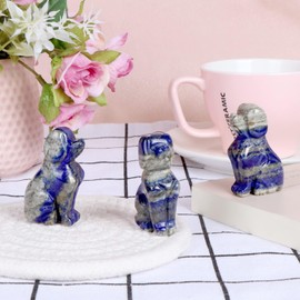 Artistone 2" Lapis Lazuli Dog Crystal Animals Figurine Carved Gemstone Puppy Dog Statue Sculpture Craft Home Decorations