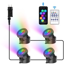NATPOW NATPOW pond lighting LED underwater, underwater lighting RGB underwater pond light with Bluetooth APP remote control, IP68 waterproof, garden lighting for garden, patio, tree (4 in 1)