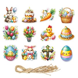 Easter Egg Paper Ornaments,10 pcs Easter Tree Paper Hanging Decoration, Egg Hunt Activity Party Hang Tags Decor, DIY Gifts, Labels, Home Office Indoor Outdoor Party Favors Supplies