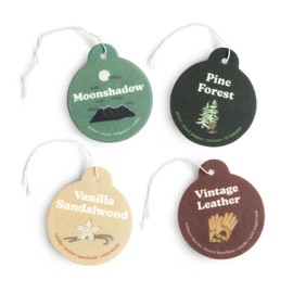 Happy Wax Earthy Mix Car Charms 4-Pack - Includes: Moonshadow, Pine Forest, Vanilla Sandalwood and Vintage Leather