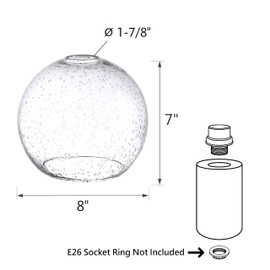 Aspen Creative 28011-61-1 Clear Seeded Glass Shade for Pendant Lights, Wall Sconces, and Lamp Posts, 1-7/8" Fitter Size, 7" High x 8" Diameter