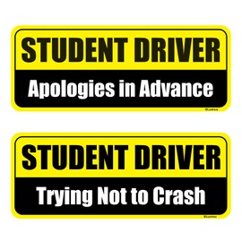 Lusinus Student Driver Magnet for Car - 2-Pack Reflective Funny Magnetic Bumper Sticker Set - Removable Novice Driver Safety Attention Sign - Weather-Resistant (Yellow-Black)