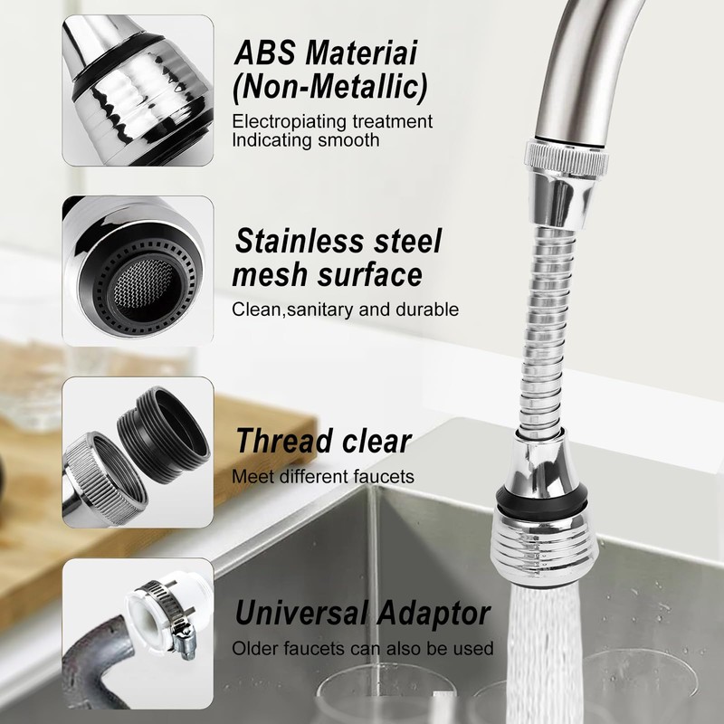 VIPMOON 2 Pack Faucet Aerators Extender, 360 ° Rotatable Anti-Splash