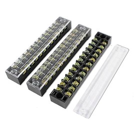 sourcing map 3 Pcs 600V 15A 12 Positions Dual Rows Covered Barrier Screw Terminal Block Strip