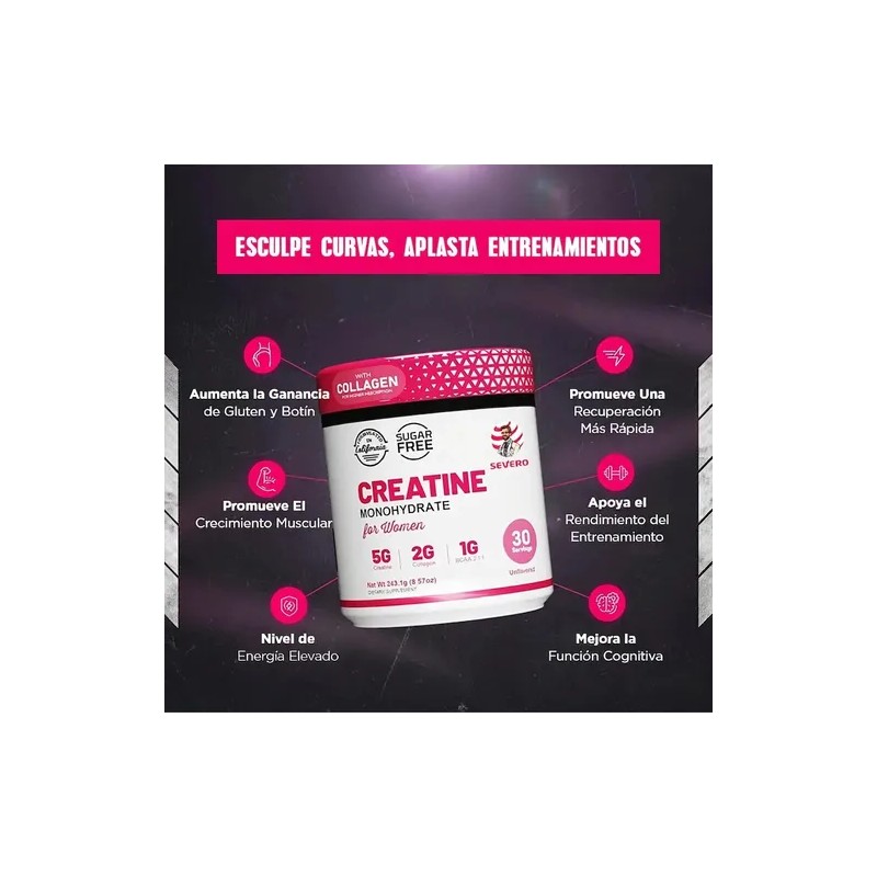 Creatina Mujer 5000mg Colágeno Bovino Bcaa Recuperación Sin Sabor