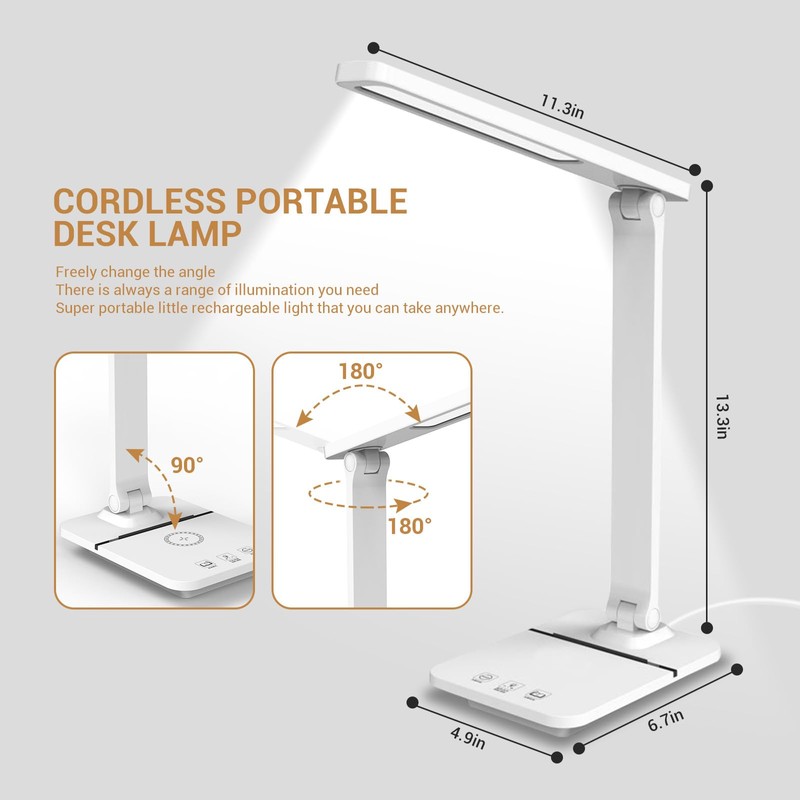 GcSige Cordless LED Desk Lamp for Home Office, 6000mAh Rechargeable