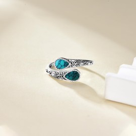 CUPENDA Turquoise Ring Sterling Silver Sunflower Spoon Ring You Are My Sunshine Victorian Jewelry for Women