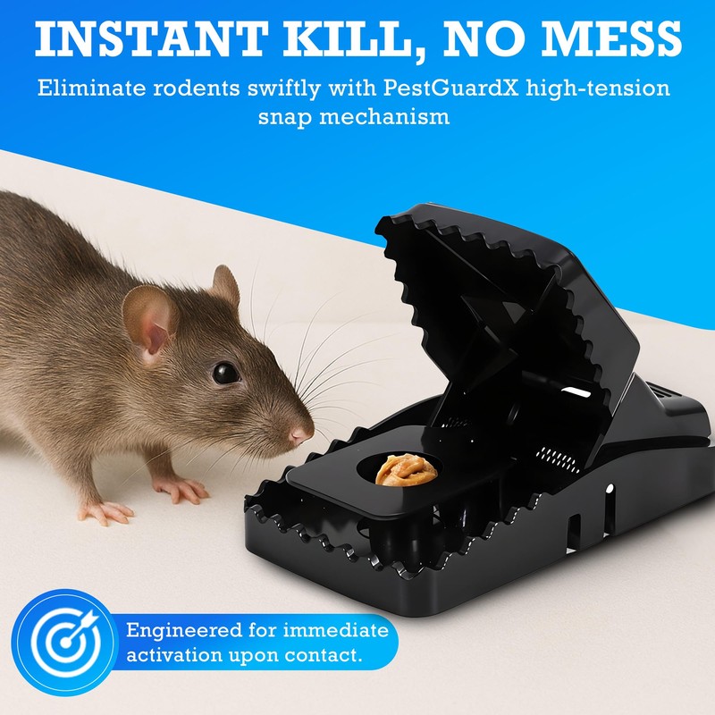 PestGuardX Mouse Traps Indoor - 6-Pack Reusable, Sanitary Snap Traps