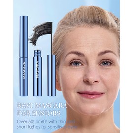 Mascara for Older Women 60 Plus, 2Pcs Black Brown Volumizing Waterproof Prime Mascara Eyelash for Mature Women with Thinning Lashes Volume and Length, Hypoallergenic No Clumps for Sensitive Eye-01+02