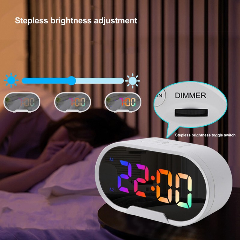Digital Clock LED Alarm Big Digits Color Display Dimmable Adjustable