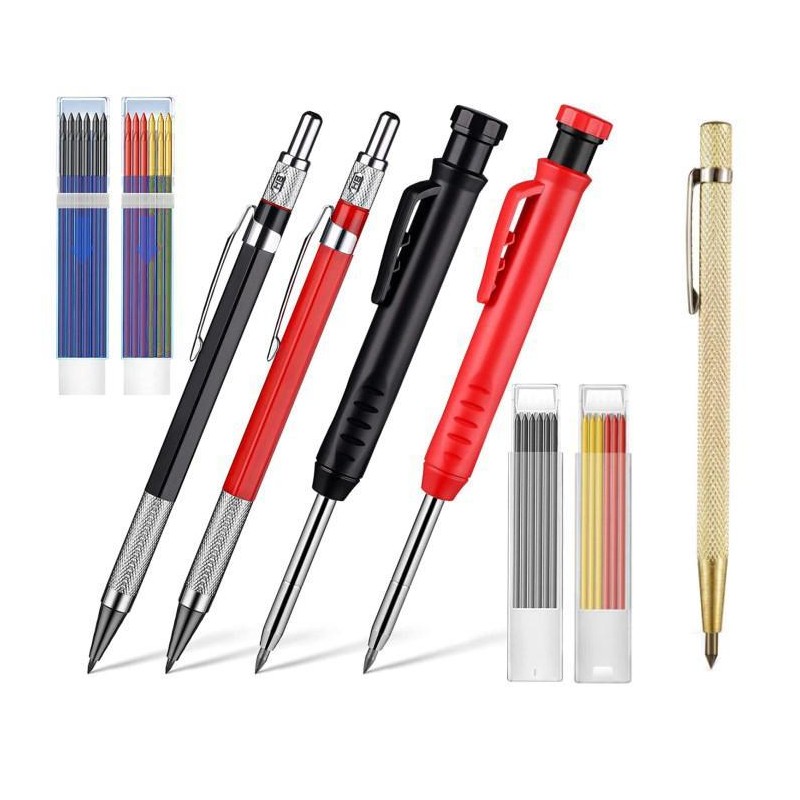 Mechanical Carpenter Pencils Set with Marker Refills Carbide Scriber Tool