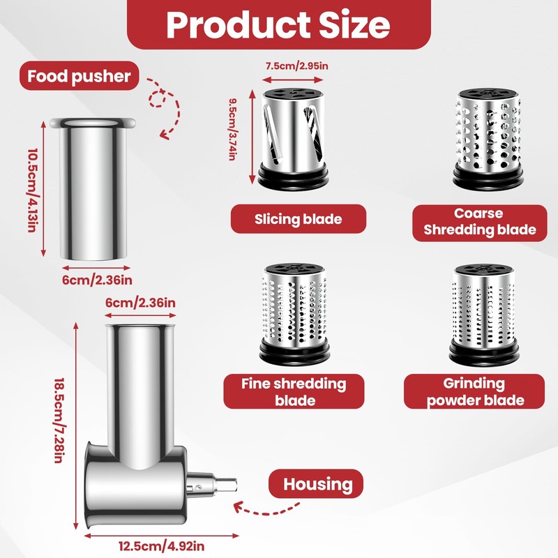 Stainless Steel Slicer Shredder Attachment for KitchenAid Stand Mixers, Large