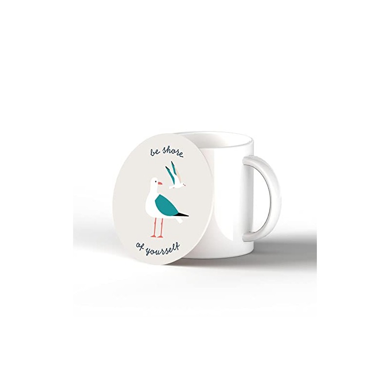 Be Shore Of Yourself Seagull Nautical Themed Ceramic Round Coaster