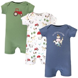Hudson Baby Unisex Baby Cotton Rompers, Boy Farm Animals, 0-3 Months